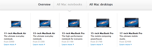 Apple's laptop comparison chart. Even if they sold 13 different types like Lenovo, Apple's website would still be nicer.