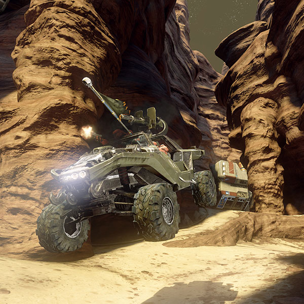 Warthog vehicle in a desert environment