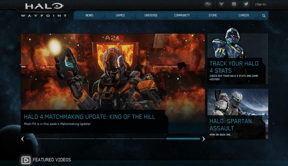 Home page of the Halo Waypoint website for the Halo 4 release
