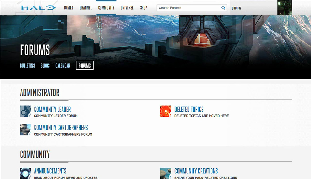 Forums listing of the Halo Waypoint website for the Halo 5 release