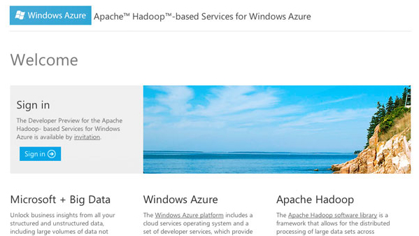Website concept for the Hadoop on Azure team